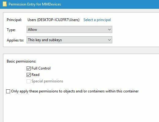 izin dasar Perangkat audio dinonaktifkan pada Windows 10 