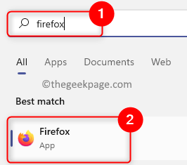 Windowsi klahv Ava Firefox Min