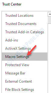 Trust Center-Einstellungen Makroeinstellungen auf der linken Seite