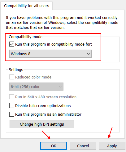 Mod de compatibilitate Win8