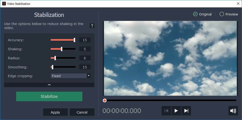 Movavi Video Editor Plus video stabiliseerimine