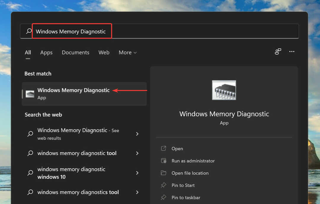 Jalankan alat Diagnostik Memori Windows untuk memperbaiki pengecualian pemeriksaan mesin windows 11
