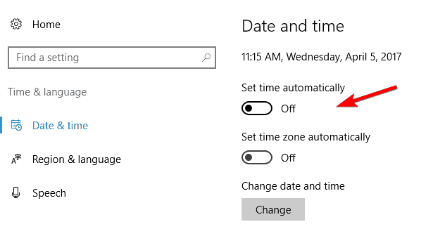 establecer la hora automáticamente problemas de configuración de Outlook
