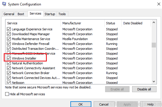 Controlla il servizio Windows Installer