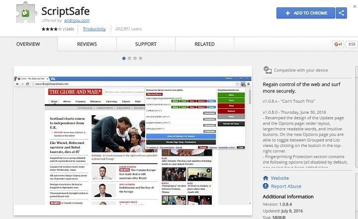 더 나은 웹 개인 정보 보호를 위해 Chrome 용 ScriptSafe 다운로드