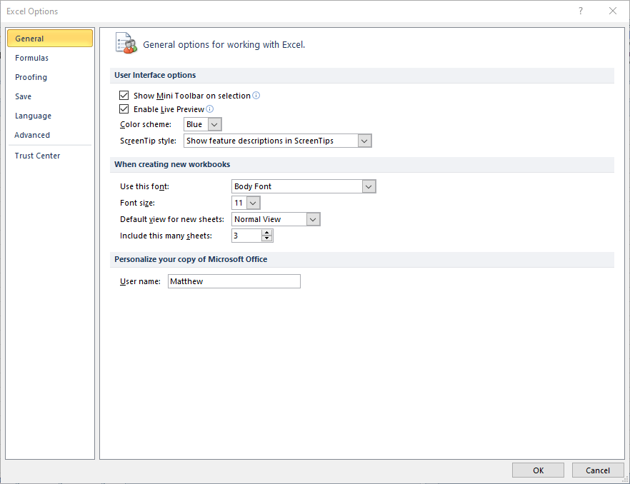 Excel Options excel-filformat matchar inte tillägget