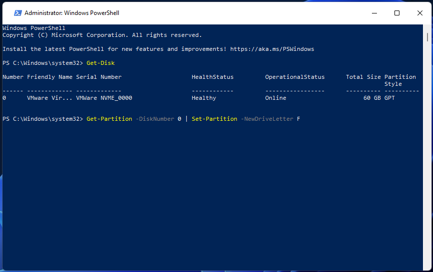 Befehl „set-partition“ zum Ändern des Laufwerksbuchstabens unter Windows 11