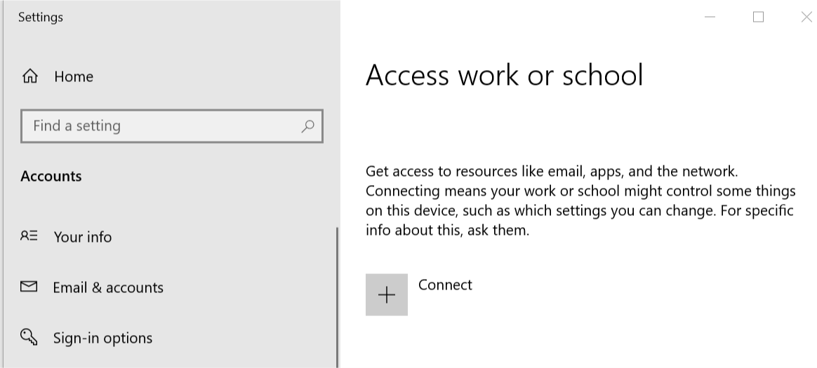 Windows 10 Access Worki või Schooli aknad liituvad domeeniga