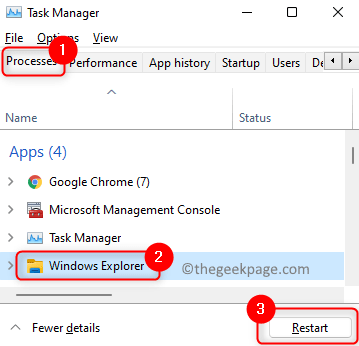 Iš naujo paleiskite Windows Explorer Min