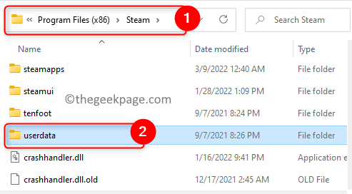 Fișierele programului Steam Deschideți folderul Date utilizator Min