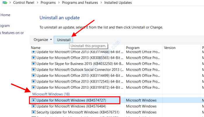 Desinstallige Windows Update