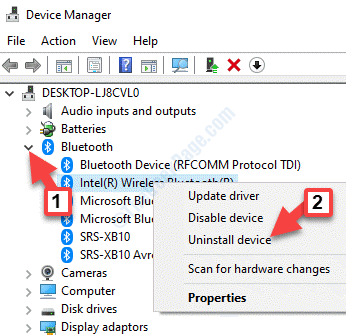 Správce zařízení Bluetooth Bluetooth adaptér Klikněte pravým tlačítkem na Odinstalovat