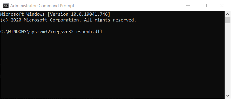 Il comando regsvr32 errore rsaenh.dll