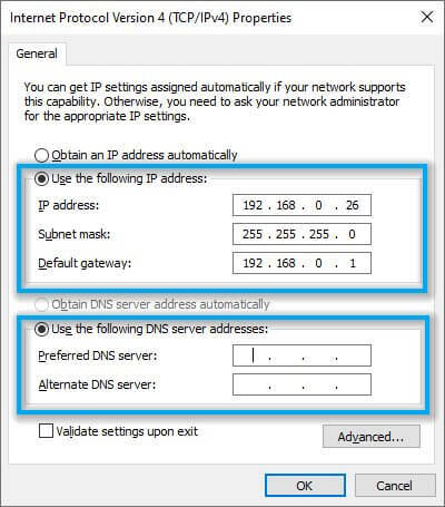 Tilordne statisk IP-adresse Windows 10