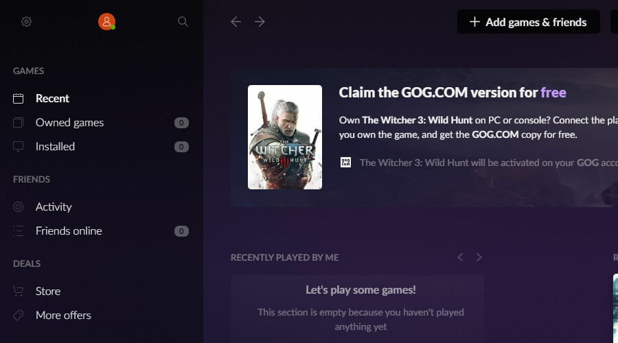 GOG Galaxy 2.0 review hoofdvenster