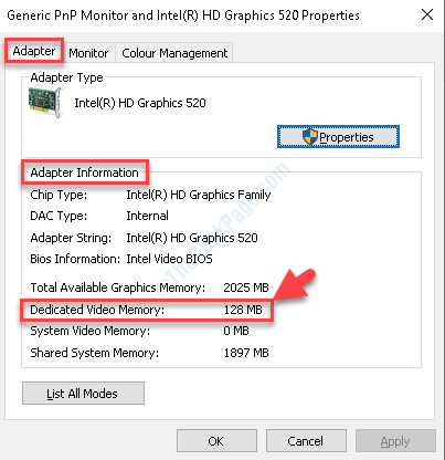 Eigenschappen Adapter Dedicated Video Memory