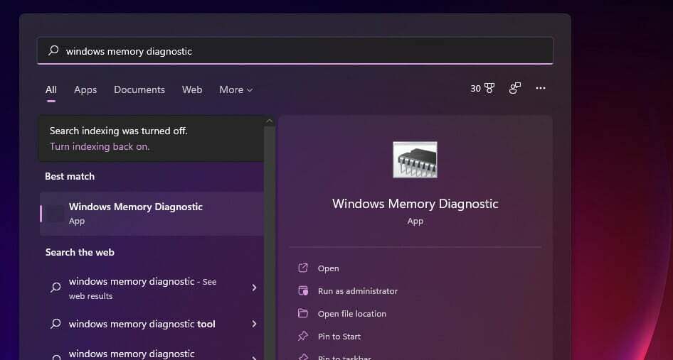 Windows atmiņas diagnostikas meklēšana Windows 11 turpina sasalst