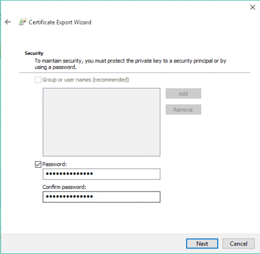 Windows 10 Průvodce exportem certifikátu 5