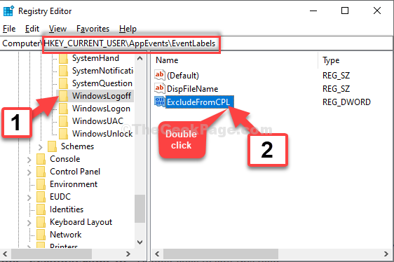 Registrierungseditor Navigieren Sie zum Pfad Windowslogoff Excludefromcpl Doppelklicken