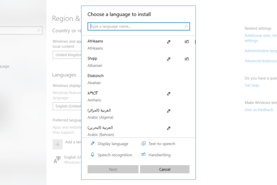 Pacotes de idiomas do Windows 10