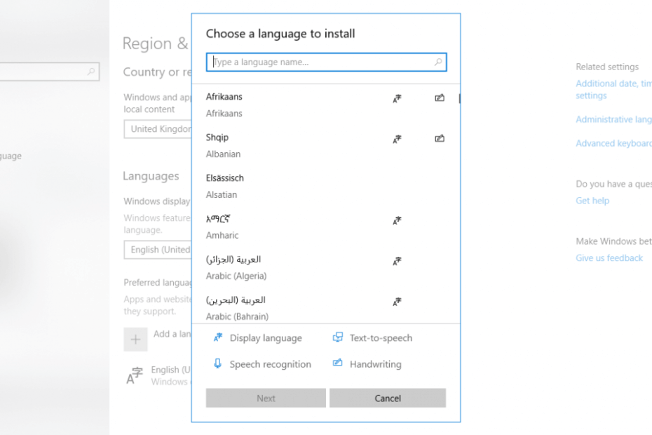 Språkpaket för Windows 10