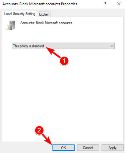 deaktivovat zásady Windows 10 se nemůže přihlásit k vašemu účtu