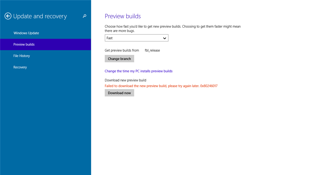 0x80246017 ดาวน์โหลด Windows 10 Preview Build