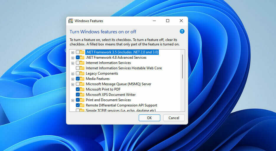Функції Windows Керування віртуальною машиною відсутнє на цій машині
