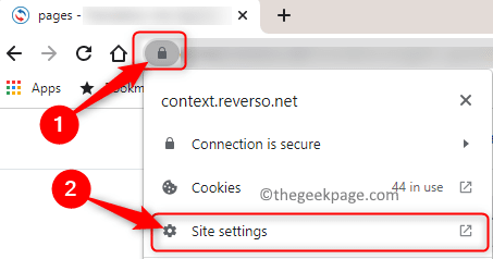 Simbolo del lucchetto Chrome Impostazioni del sito Min