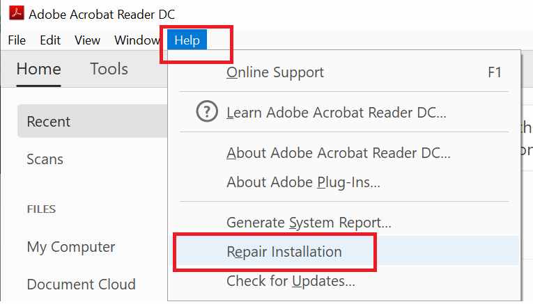Ripara Adobe PDF Reader Installazione la mia stampante non viene visualizzata in Adobe Reader