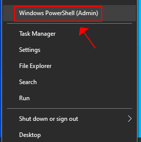 otevřete PowerShell s administrátorskými právy z nabídky Start systému Windows 10
