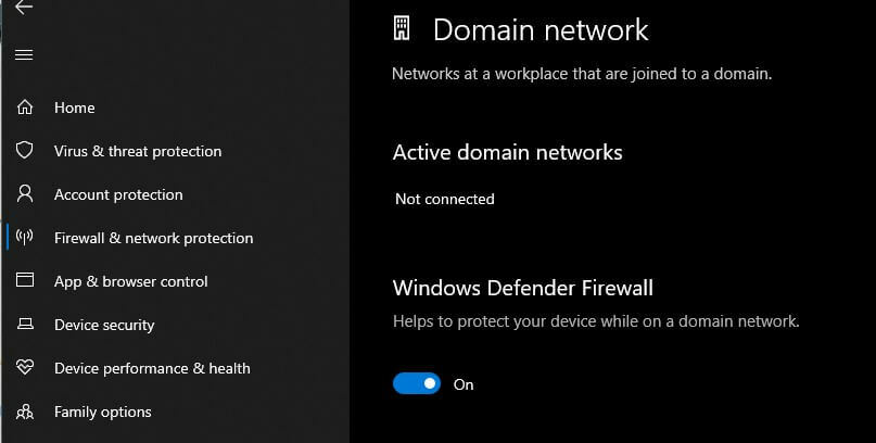 disattiva il firewall di Windows 10