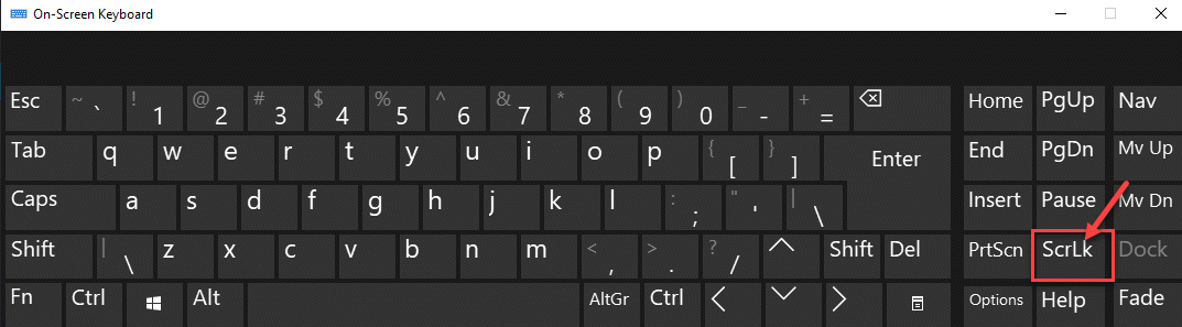 På skjermen Tastatur høyre side Scrlk Trykk en gang for å deaktivere