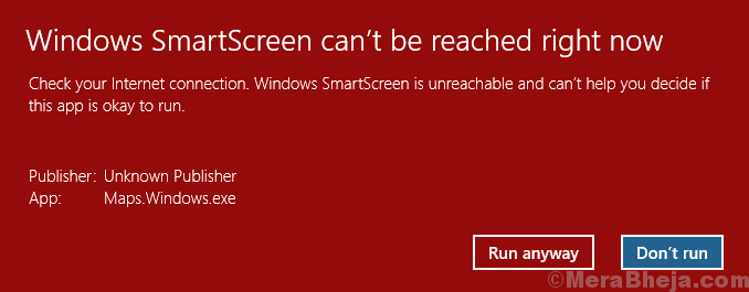 Исправить ошибку "Windows Smartscreen не может быть достигнута"