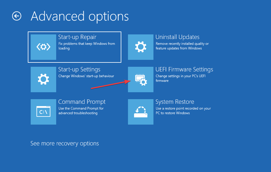 UEFI püsivara seadete eesrindlik Windows 11 viga