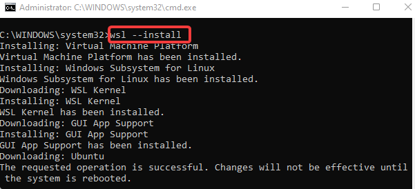 Execute o comando para instalar o WSL