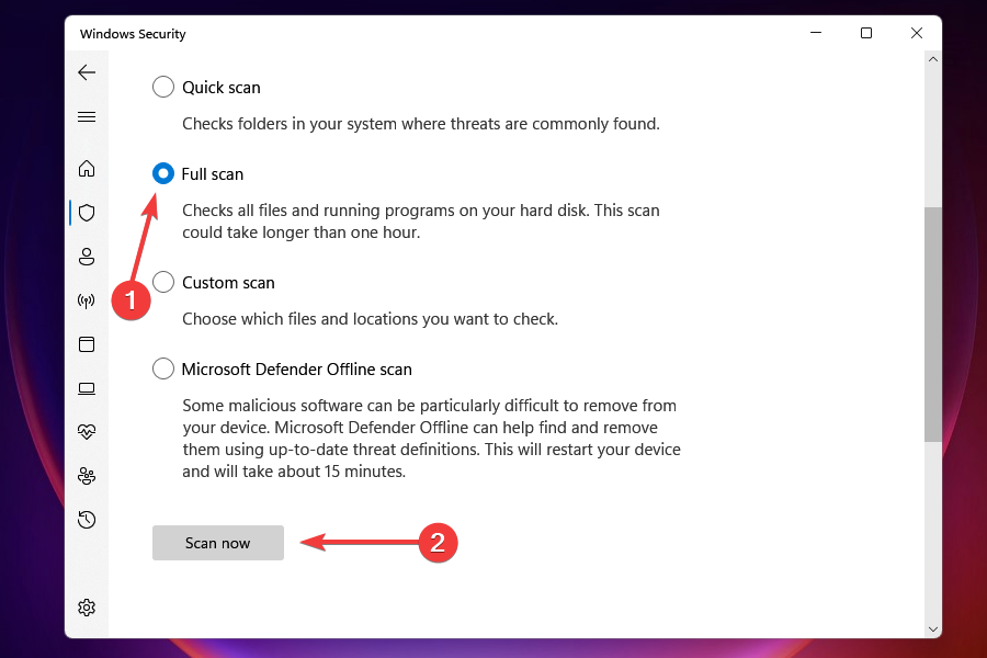 Windows 11 sorununda uygulamaların açılmayacağını düzeltmek için tam bir tarama çalıştırın