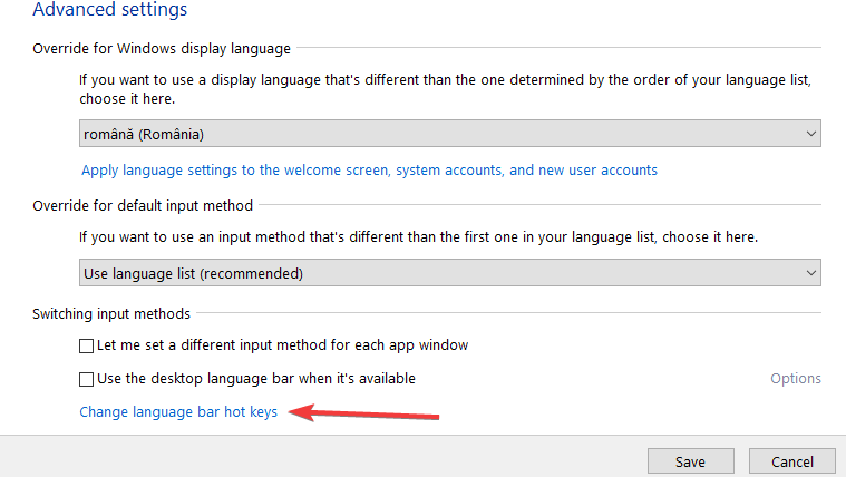 Cambia i tasti di scelta rapida della barra della lingua Windows 10