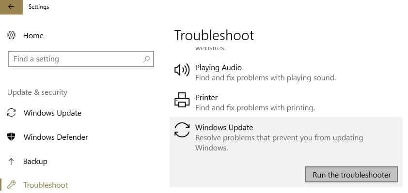 Windows güncelleme sorun gidericisi