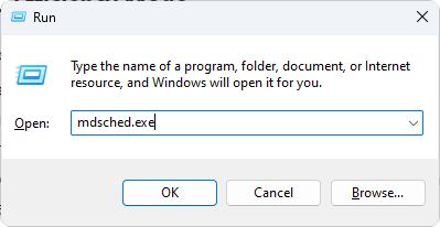 გაშვებული მეხსიერების სადიაგნოსტიკო ინსტრუმენტი Windows Run ბრძანება