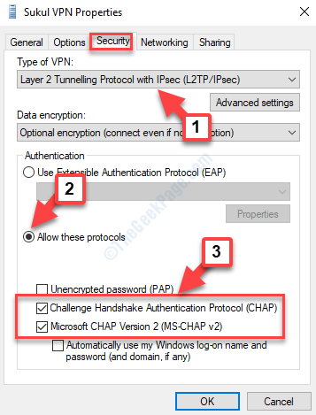 Vpn-ominaisuudet Vpn-suojaustyyppi Salli nämä protokollat ​​Chap Ms Chap V2