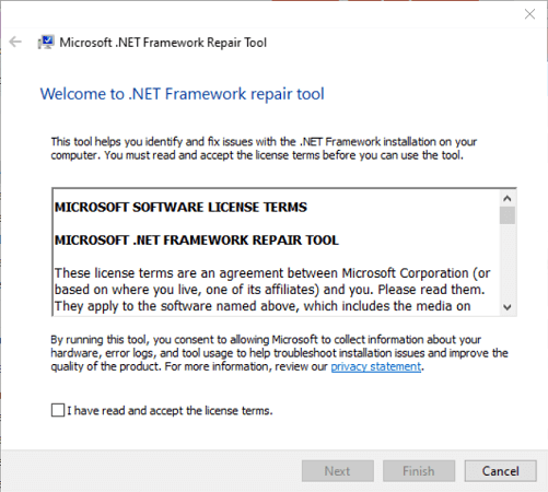Microsofti .NET-i raamistiku parandamise tööriista rakenduse viga 0xe0434352 Windowsis