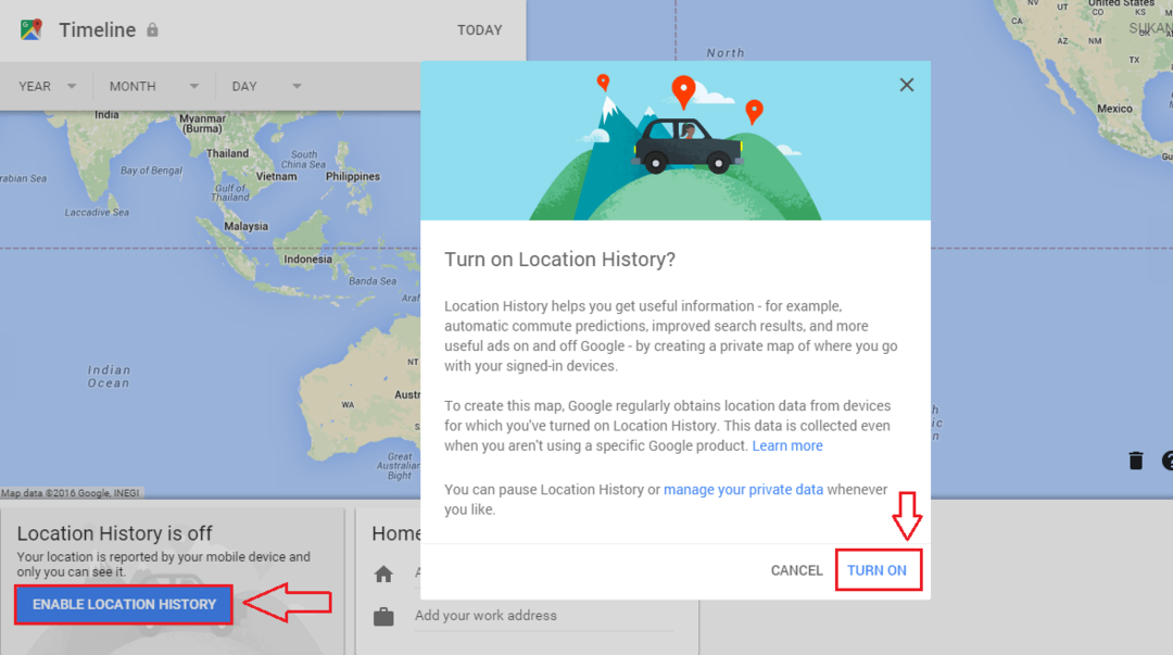 „Google“ laiko juostos įrankis: jūsų saugoma vietovių istorija