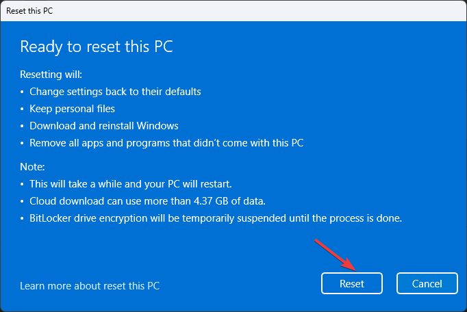 Resetare -resetare numai c drive Windows 11