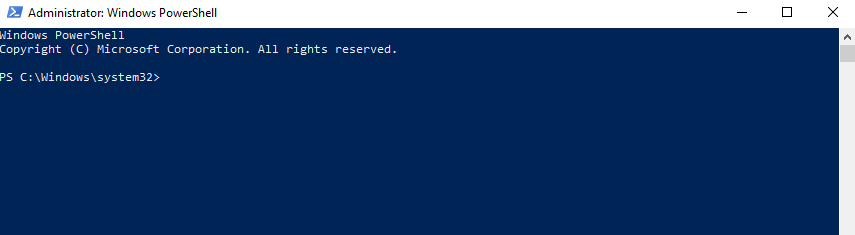 Windows Power Shell dengan hak administrator - Siluet tidak dapat diperbarui