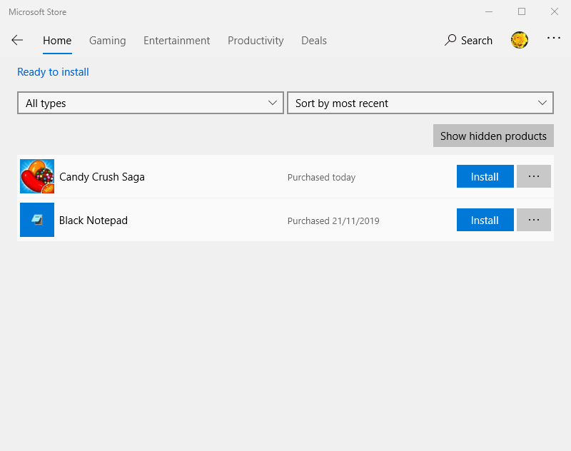 Paruošta įdiegti programų sąrašo „Microsoft Store“ klaida 0x80073d12
