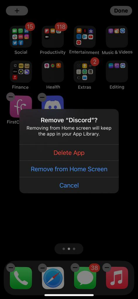 Aplicación de eliminación de discordia para iPhone