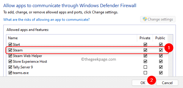 Windows-Firewall App durch Firewall zulassen Check Stean Klicken Sie auf OK Min