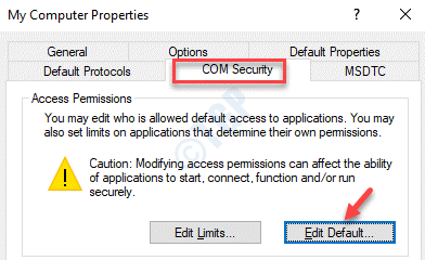 ჩემი კომპიუტერის თვისებები Com Security რედაქტირება ნაგულისხმევი