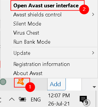 Відкритий інтерфейс користувача Avast Мін